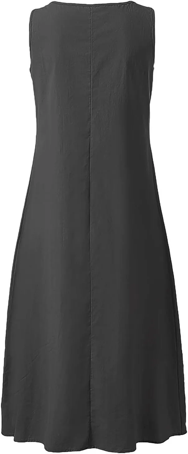 Flowy A Line Plus Size Midi Tank Dress with Pockets Relaxed Fit Going Out Daily Solid Color Dress S-3XL