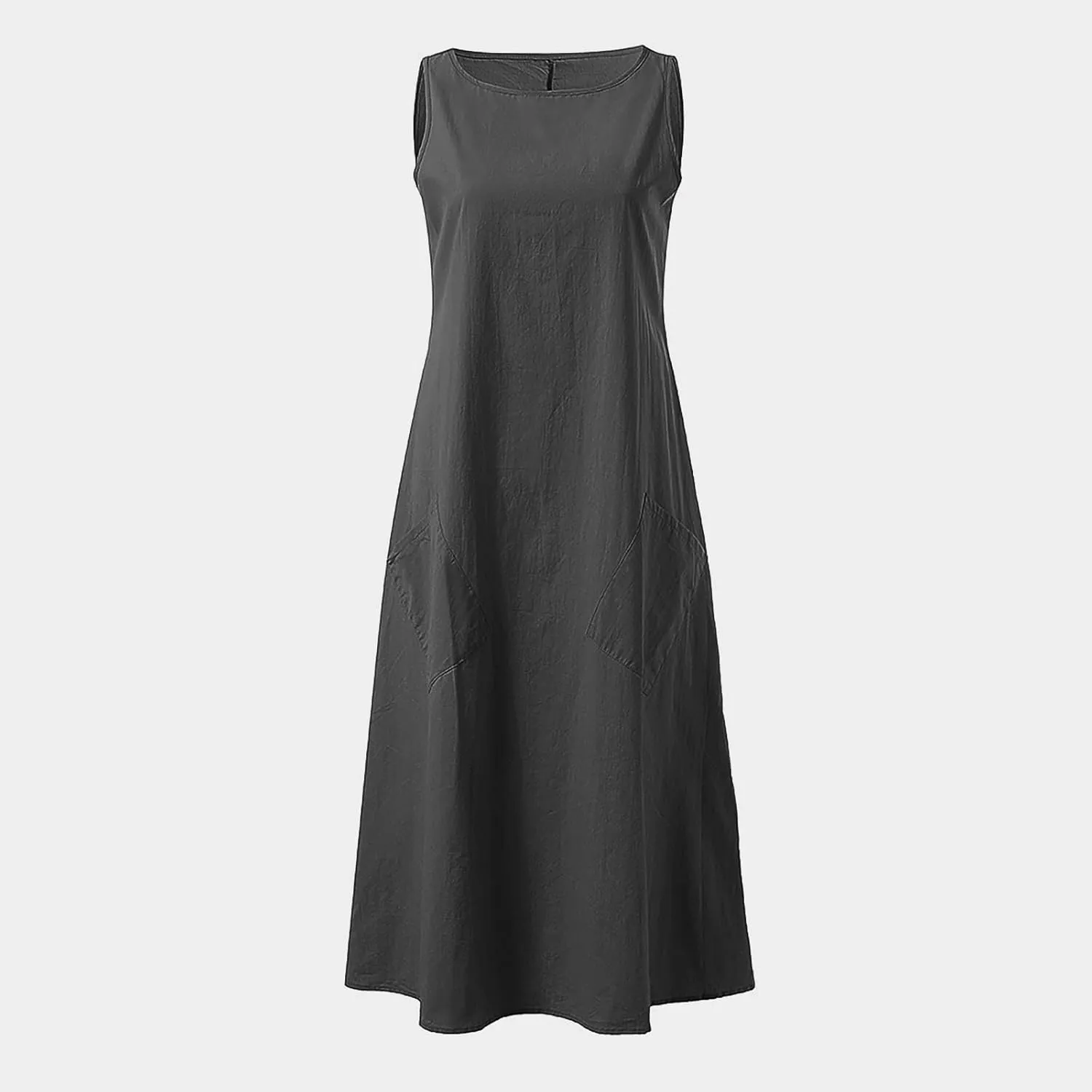 Flowy A Line Plus Size Midi Tank Dress with Pockets Relaxed Fit Going Out Daily Solid Color Dress S-3XL