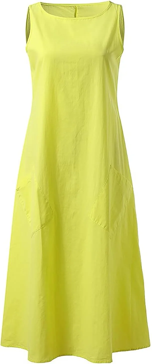 Flowy A Line Plus Size Midi Tank Dress with Pockets Relaxed Fit Going Out Daily Solid Color Dress S-3XL