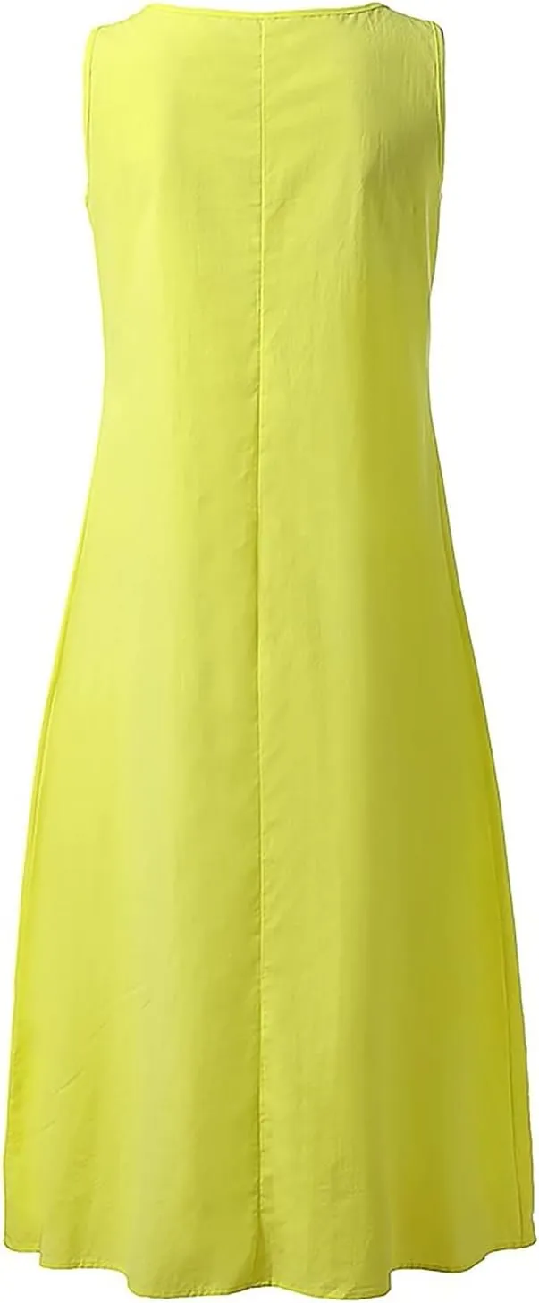 Flowy A Line Plus Size Midi Tank Dress with Pockets Relaxed Fit Going Out Daily Solid Color Dress S-3XL