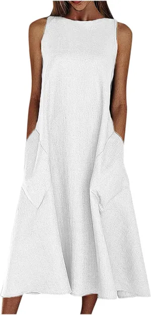 Flowy A Line Plus Size Midi Tank Dress with Pockets Relaxed Fit Going Out Daily Solid Color Dress S-3XL
