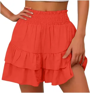 Flowy Shorts for Women Casual Boho Ruffle Tiered Skorts Summer 2025 High Waist Y2K Mini Skirts Golf Tennis Shorts