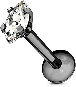 Forbidden Body Jewelry Tragus Earring, Labret Jewelry 16g, Tragus Piercing Jewelry Surgical Steel, Internally Threaded Surgical Steel Marquise CZ Labret Stud (Pick Color/Length)