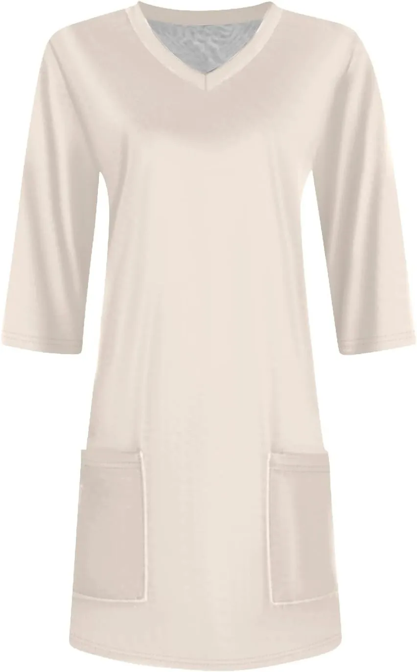 FQZWONG Oversized Tshirts for Women 2025 Summer 3/4 Sleeve Tunic Tops Casual V Neck T Shirts Ladies Blouses with Pockets