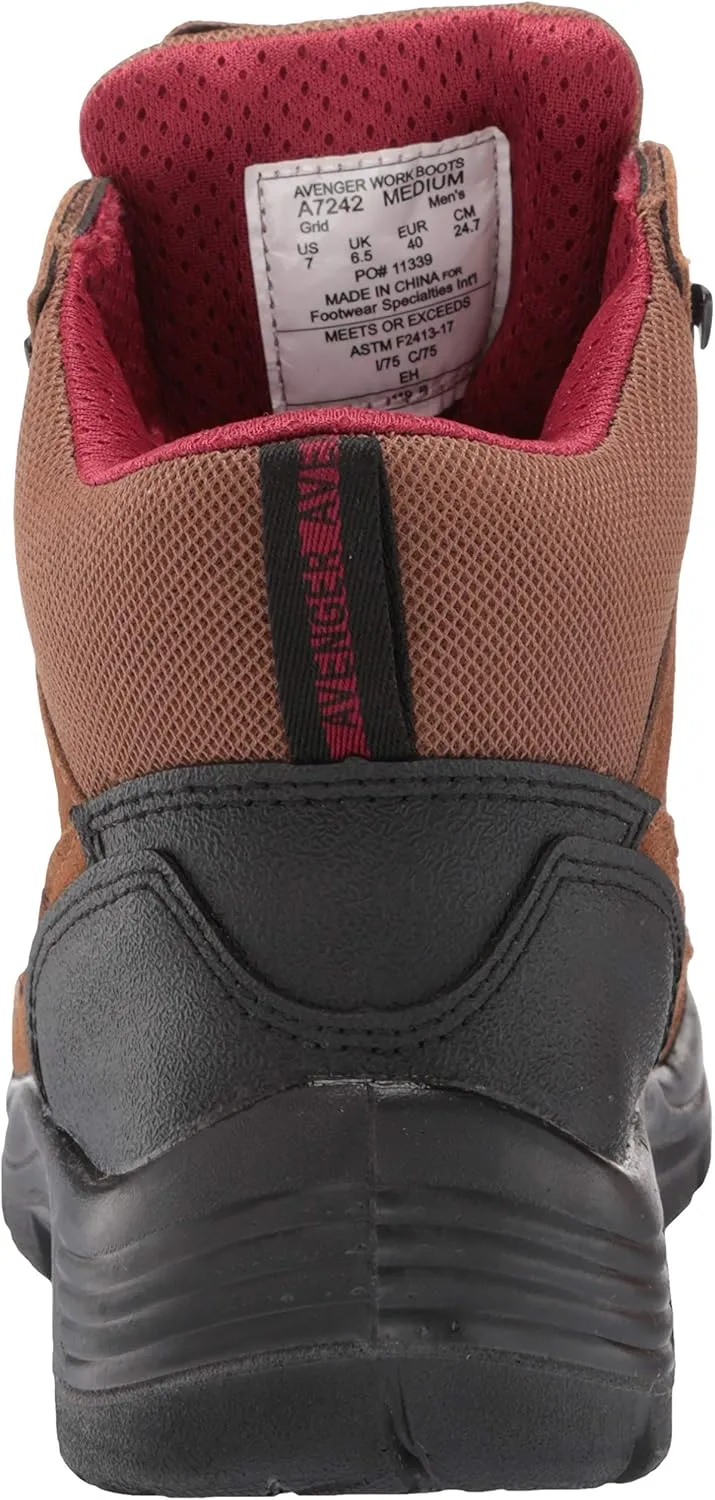 FSI FOOTWEAR SPECIALTIES INTERNATIONAL Men's Grid 6" Steel Toe EH Slip Resistant Leather and Mesh Work Boot