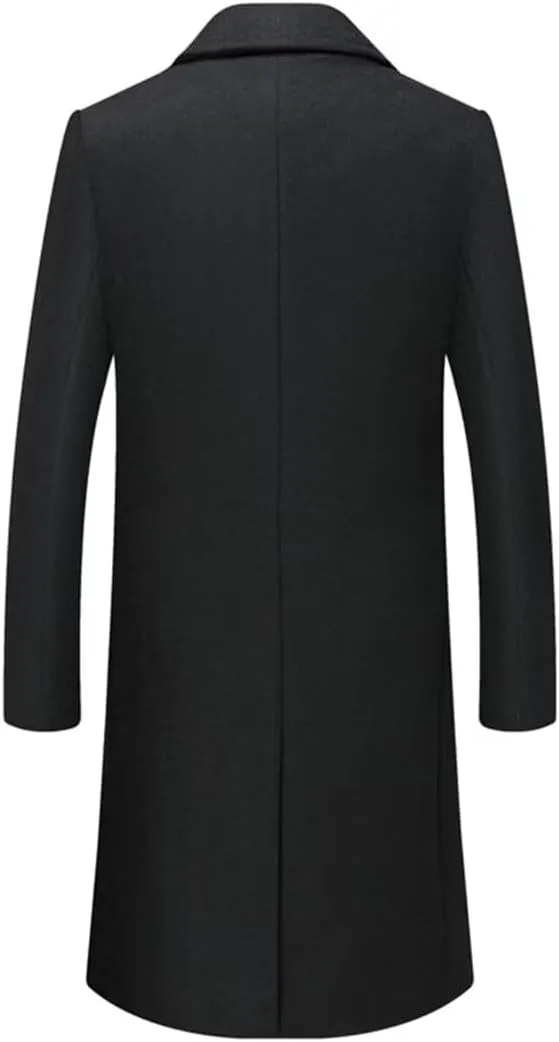 FTIMILD Mens Wool Blend Coat Notch Lapel Single Breasted Long Trench Coat Winter Overcoat with Pockets