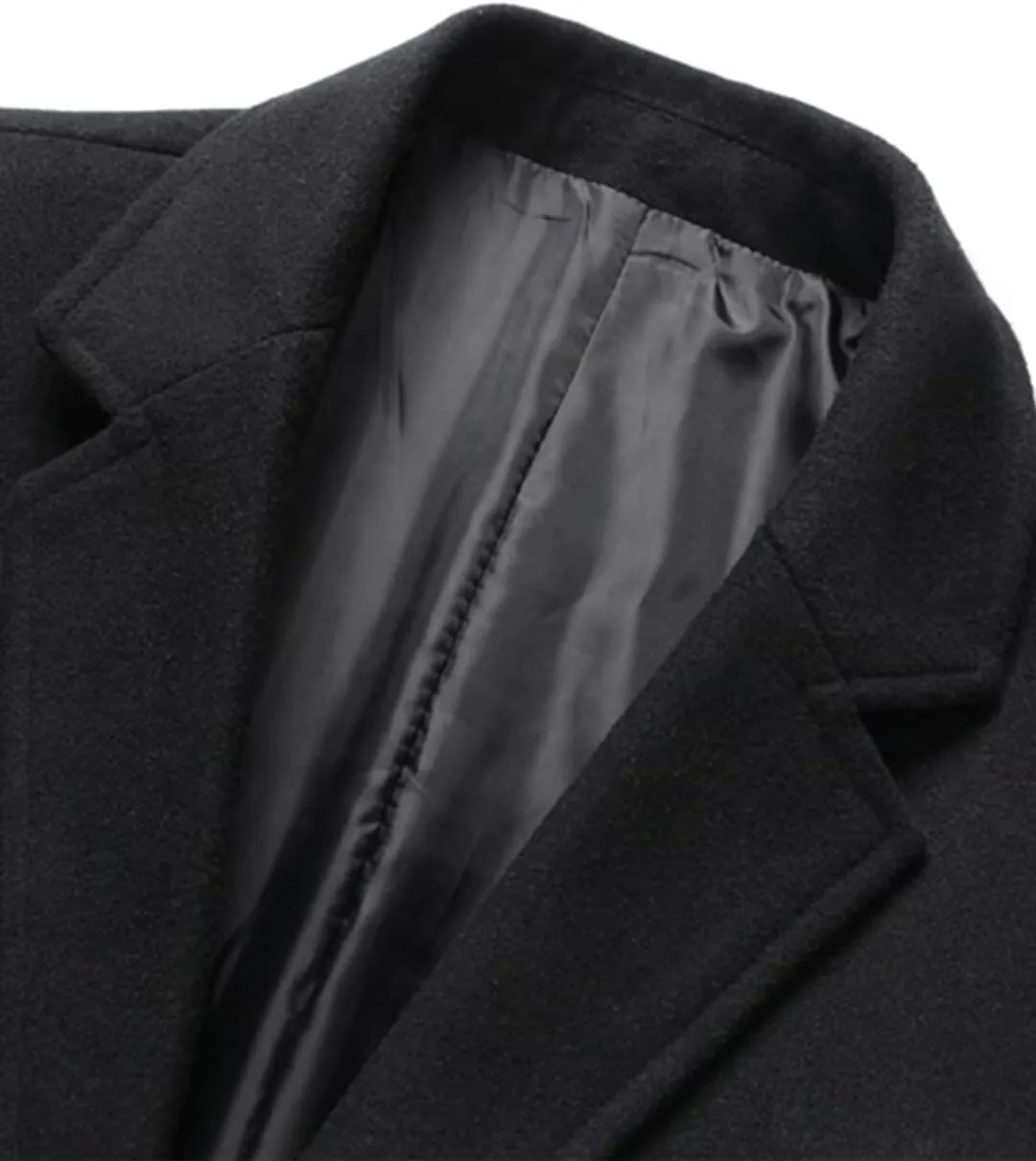 FTIMILD Mens Wool Blend Coat Notch Lapel Single Breasted Long Trench Coat Winter Overcoat with Pockets