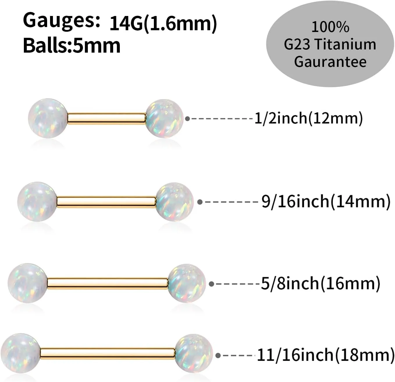 FUNLMO 1 Pair Nipple Rings G23 Titanium Nipple Piercing Jewelry Tongue Rings Internally Threaded Nipple Jewelry Bridge Piercing Jewelry 16G 14G 12G 12mm-18mm