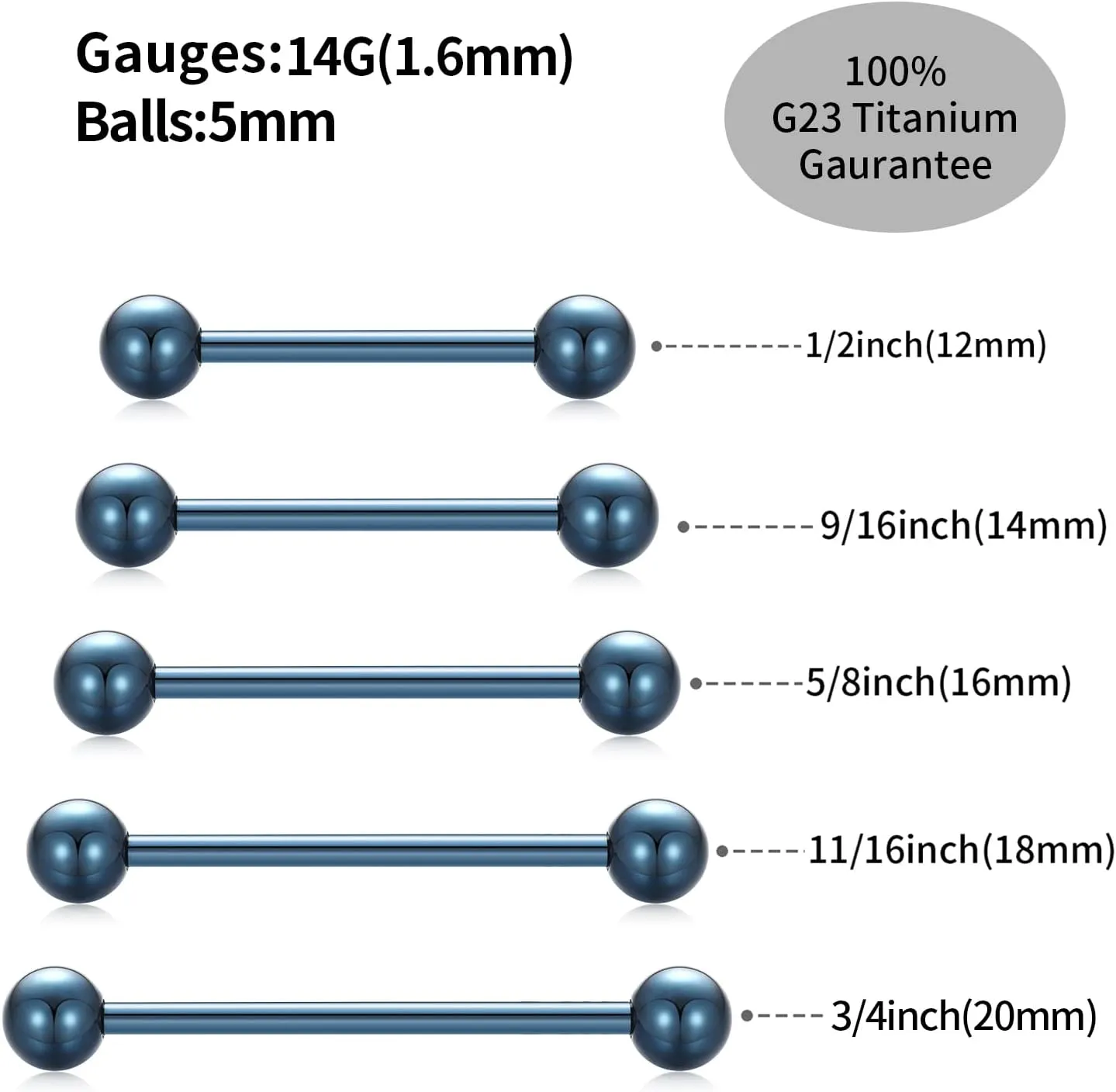 FUNLMO 1 Pair Nipple Rings G23 Titanium Nipple Piercing Jewelry Tongue Rings Internally Threaded Nipple Jewelry Bridge Piercing Jewelry 16G 14G 12G 12mm-18mm