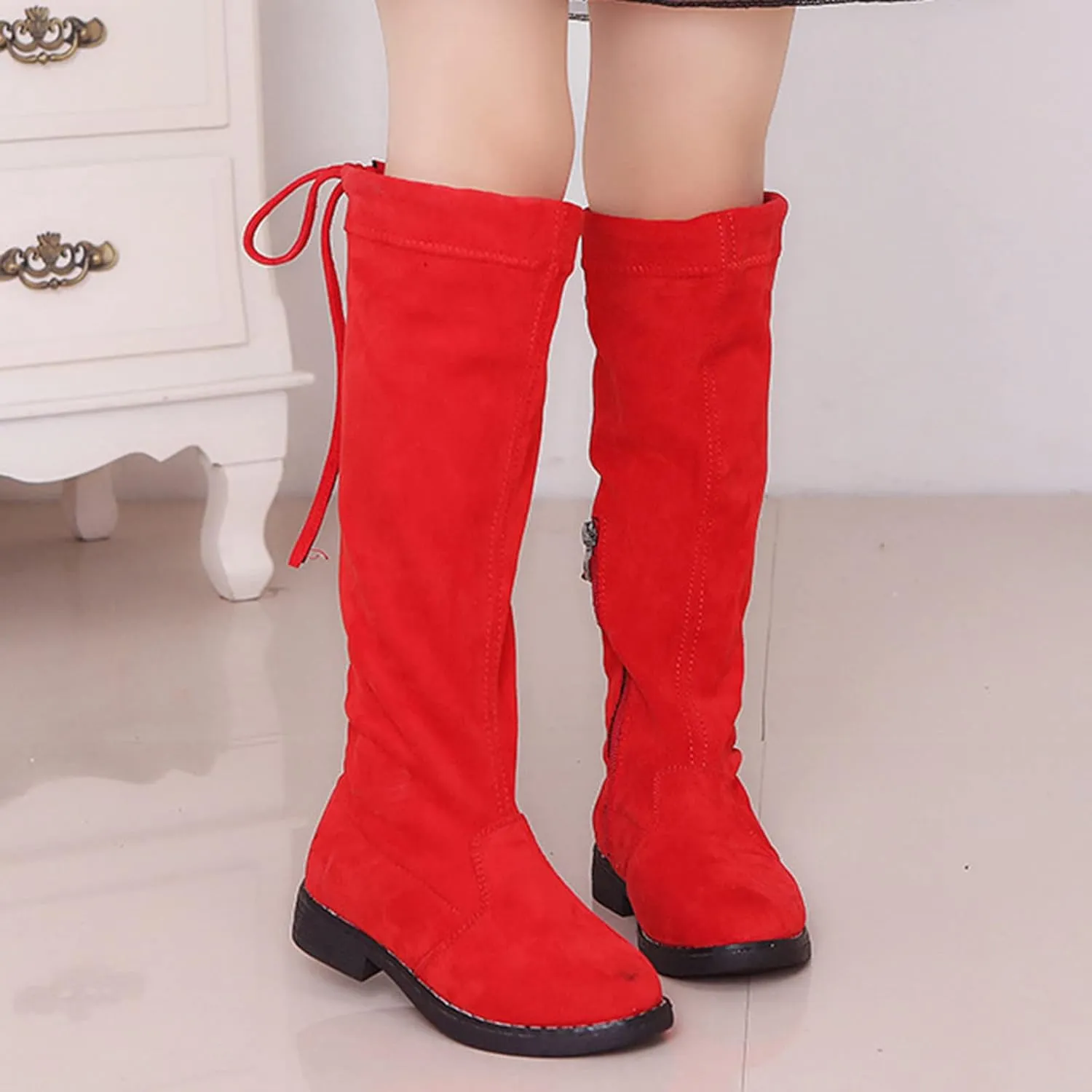 Girls Riding Boots Water-proof Fashion Buckle Side Zipper Non Slip Knee High Boots for Toddler/Little Kid/Big Kid