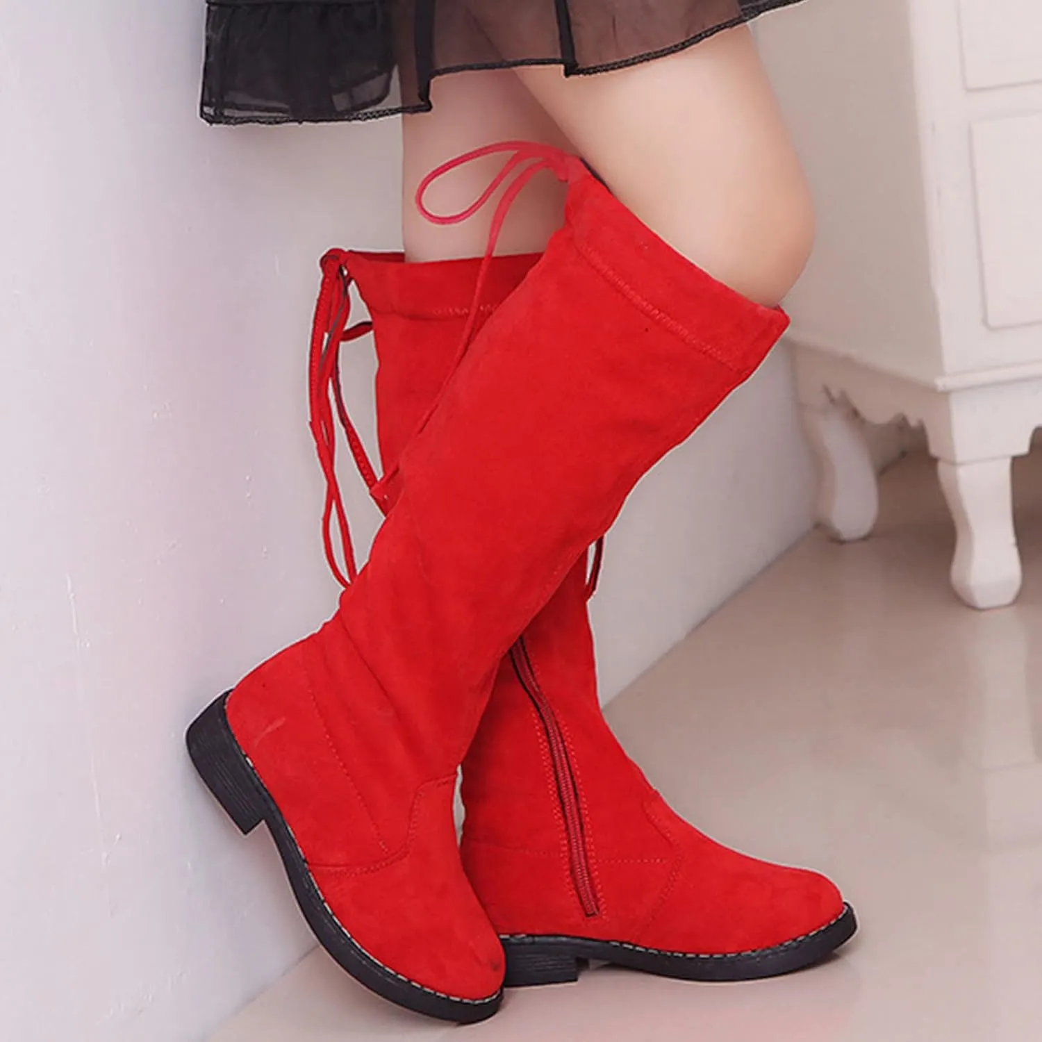 Girls Riding Boots Water-proof Fashion Buckle Side Zipper Non Slip Knee High Boots for Toddler/Little Kid/Big Kid