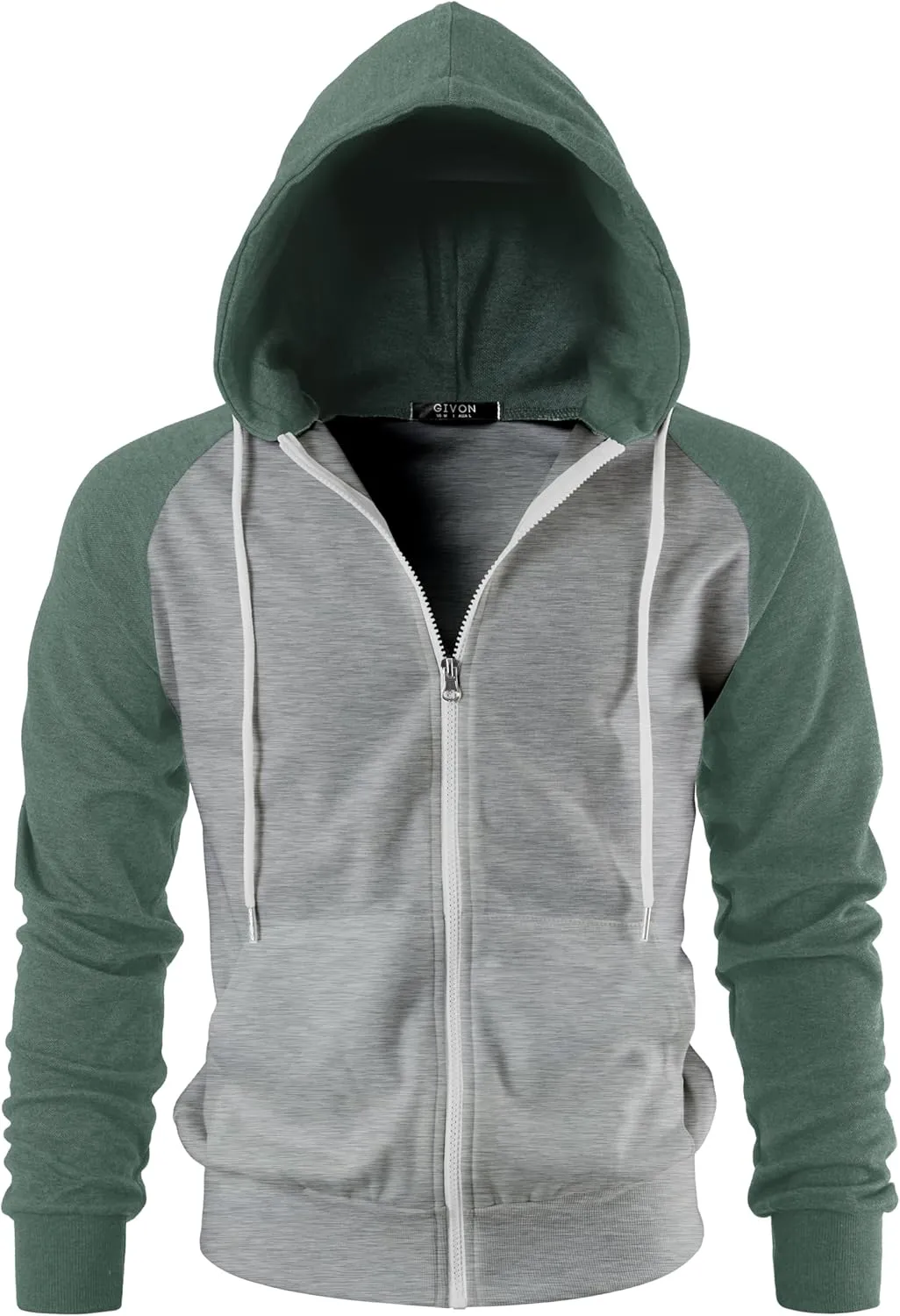 GIVON Men's Zip Up Hoodie Lightweight Baseball Raglan Hooded Sweatshirt