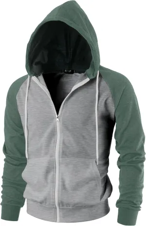 GIVON Men's Zip Up Hoodie Lightweight Baseball Raglan Hooded Sweatshirt
