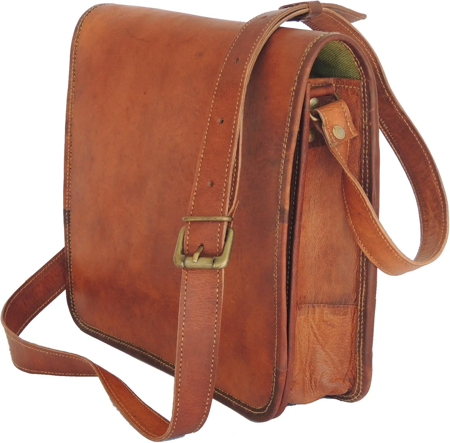 Goat Leather Crossbody Vintage Style iPad/Tablet Vintage Messenger Shoulder Bag 11 Inch Small Travelling Bag for Women & Men, Brown