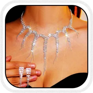 GORAIS Prom Jewelry Set Necklace and Earrings Set Rhinestone Bridal Wedding Jewelry for Women