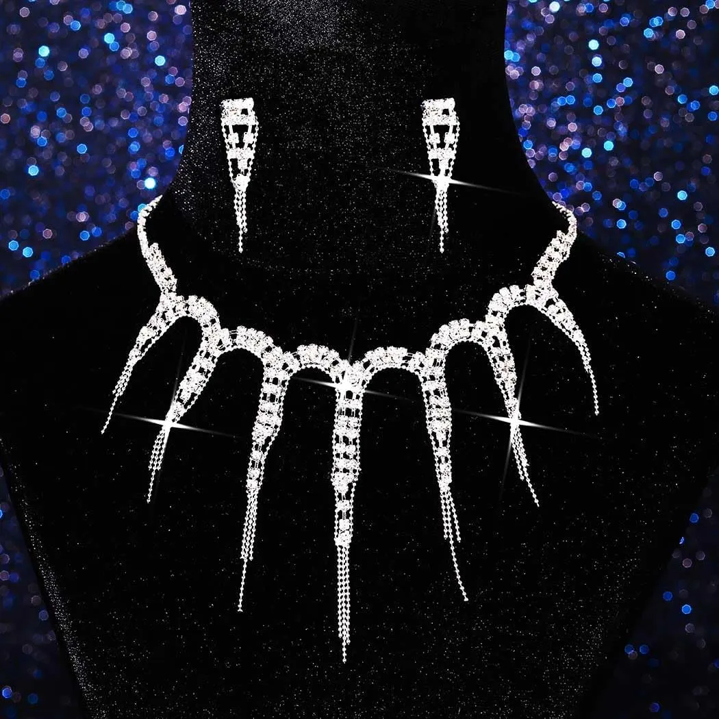 GORAIS Prom Jewelry Set Necklace and Earrings Set Rhinestone Bridal Wedding Jewelry for Women