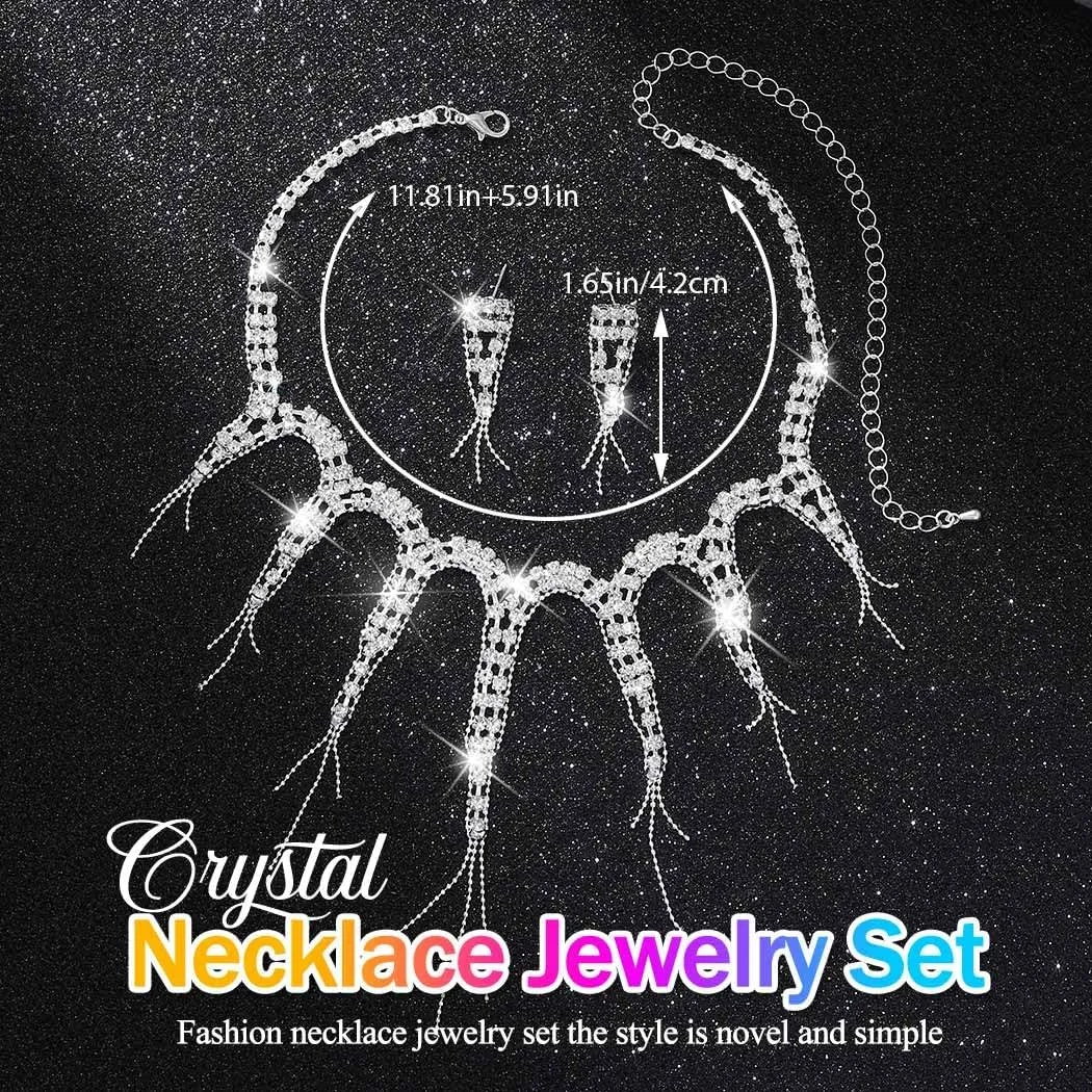 GORAIS Prom Jewelry Set Necklace and Earrings Set Rhinestone Bridal Wedding Jewelry for Women