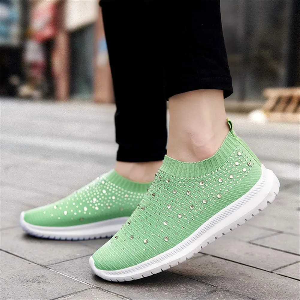 GOSPT Women's Mesh Walking Shoes Rhinestone Glitter Slip On Ballroom Jazz Latin Dance Sock Sneakers