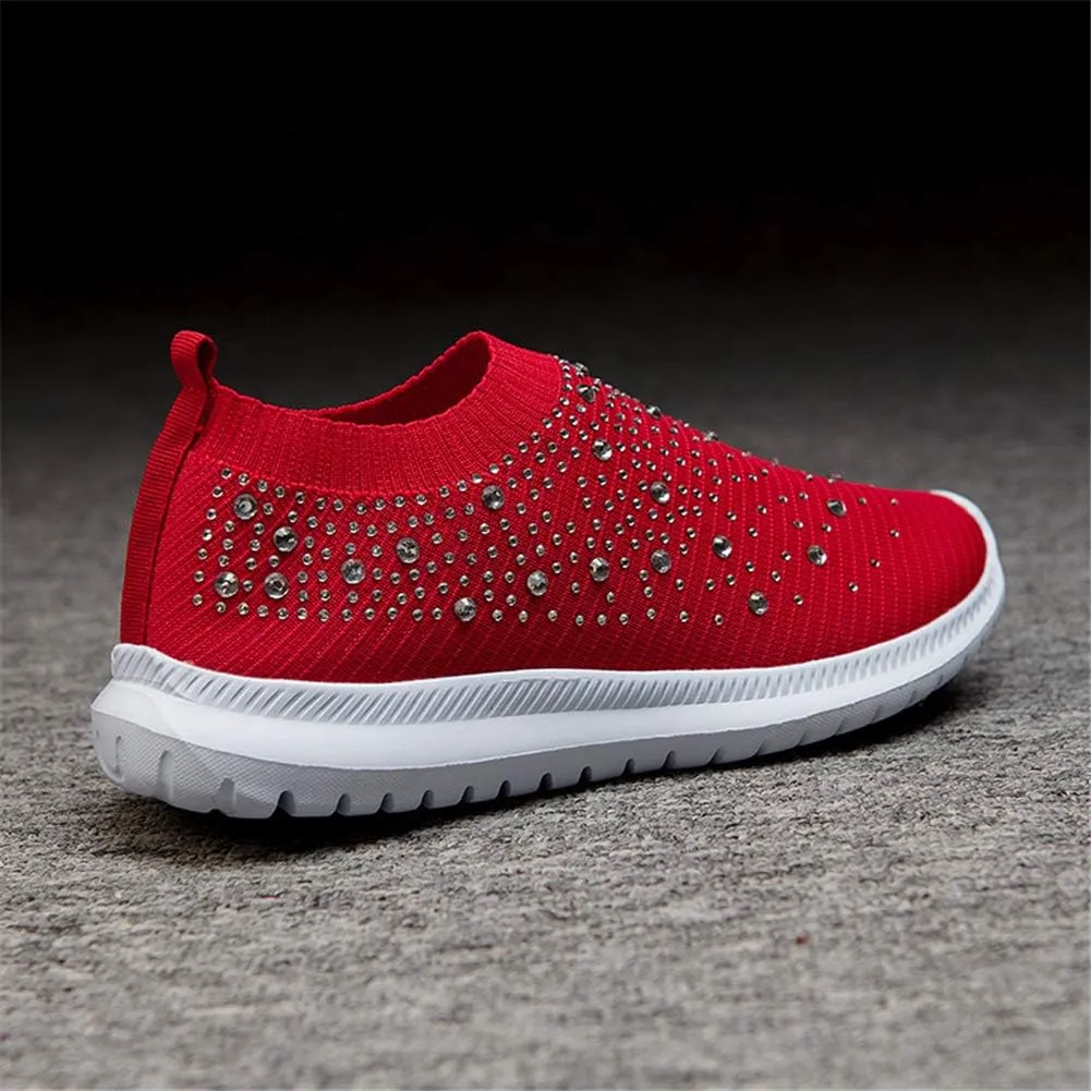 GOSPT Women's Mesh Walking Shoes Rhinestone Glitter Slip On Ballroom Jazz Latin Dance Sock Sneakers