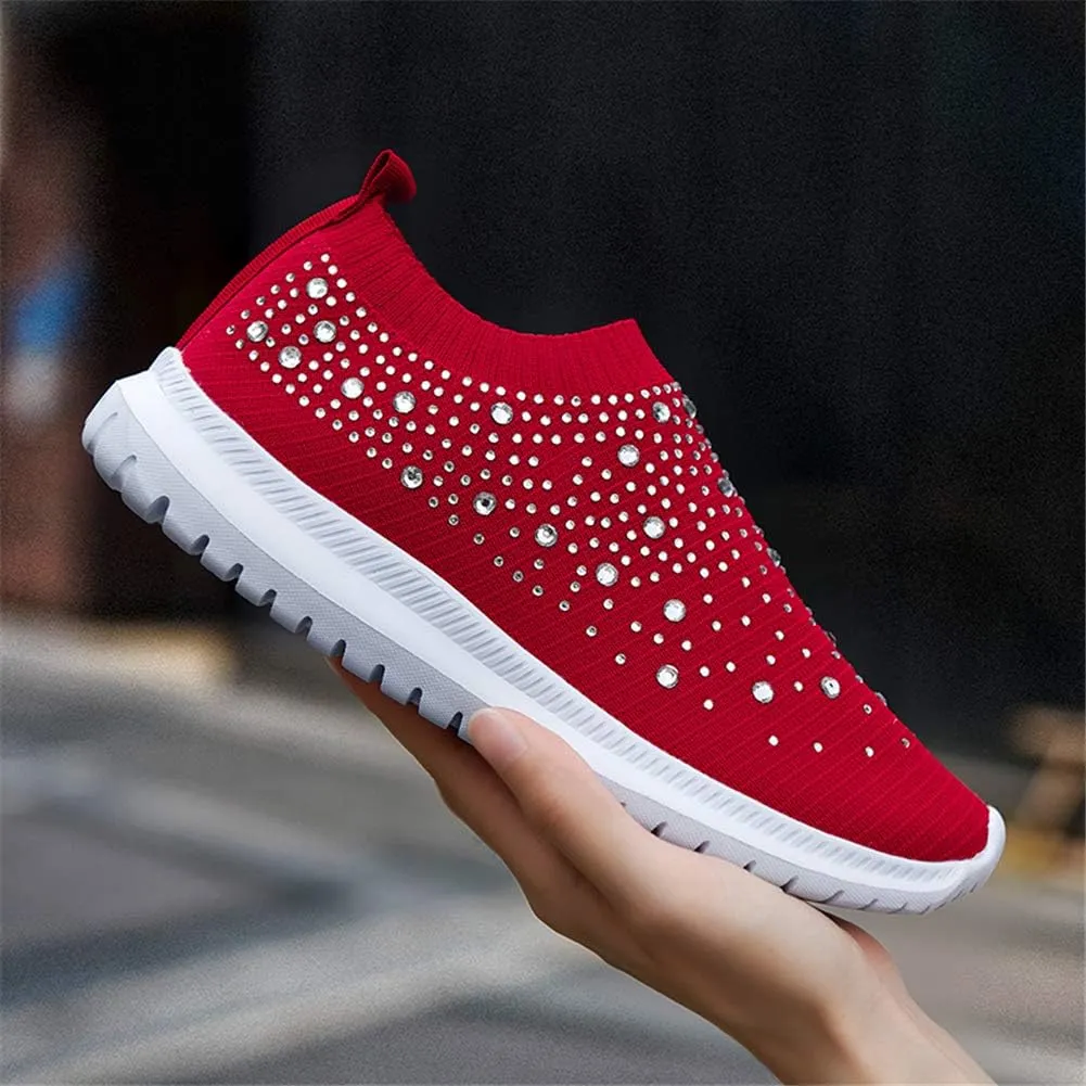GOSPT Women's Mesh Walking Shoes Rhinestone Glitter Slip On Ballroom Jazz Latin Dance Sock Sneakers
