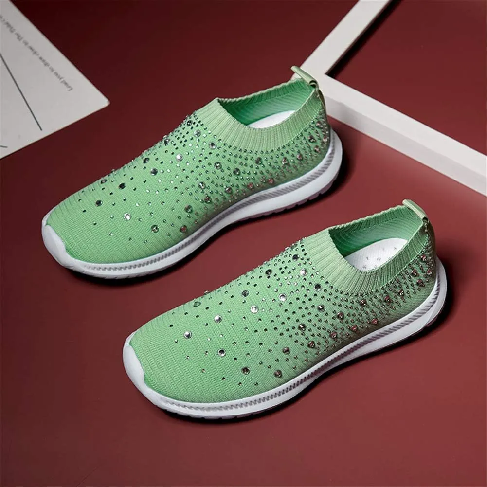 GOSPT Women's Mesh Walking Shoes Rhinestone Glitter Slip On Ballroom Jazz Latin Dance Sock Sneakers