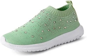 GOSPT Women's Mesh Walking Shoes Rhinestone Glitter Slip On Ballroom Jazz Latin Dance Sock Sneakers