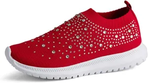 GOSPT Women's Mesh Walking Shoes Rhinestone Glitter Slip On Ballroom Jazz Latin Dance Sock Sneakers