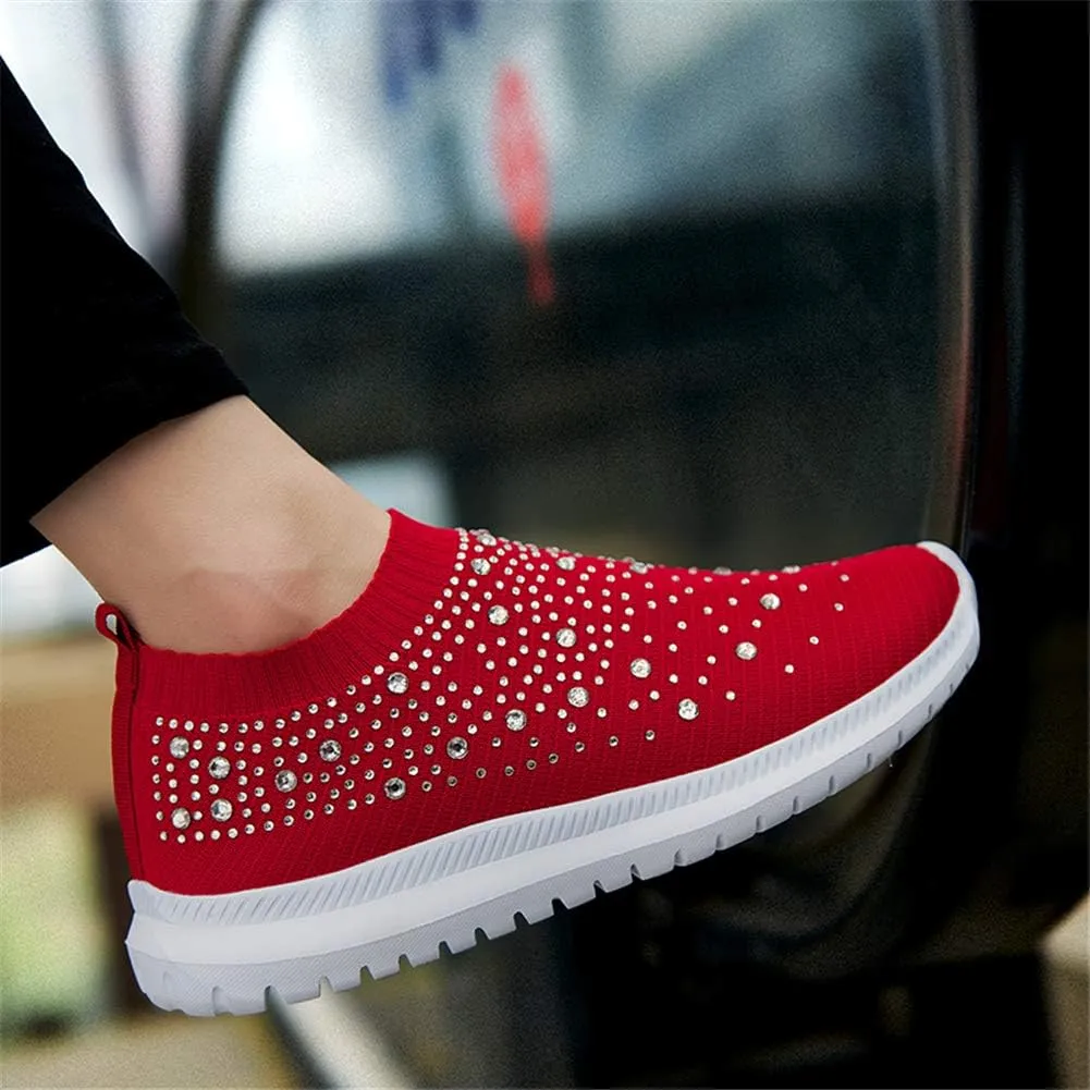 GOSPT Women's Mesh Walking Shoes Rhinestone Glitter Slip On Ballroom Jazz Latin Dance Sock Sneakers