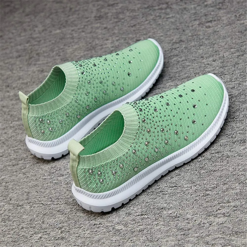 GOSPT Women's Mesh Walking Shoes Rhinestone Glitter Slip On Ballroom Jazz Latin Dance Sock Sneakers