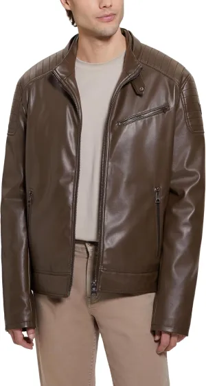 GUESS Men's Alexander Hooded Faux Leather Jacket