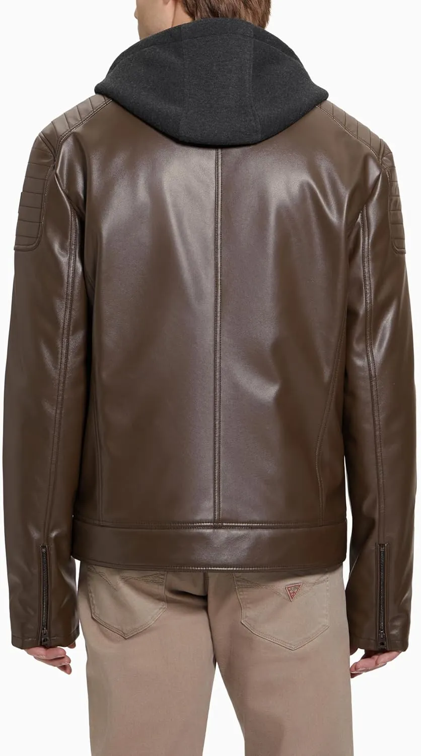 GUESS Men's Alexander Hooded Faux Leather Jacket