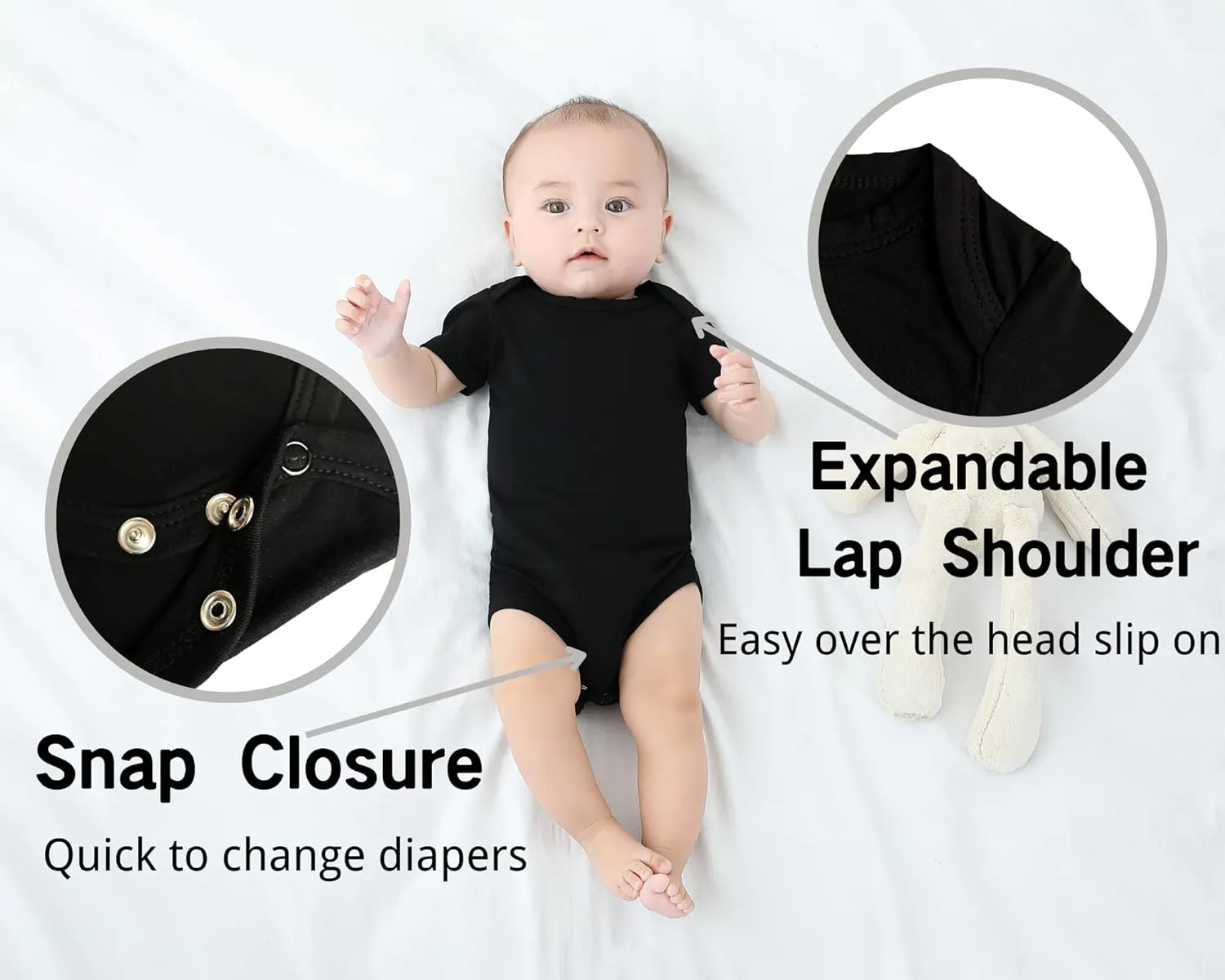 GUISBY Baby Short Sleeve Bodysuits, Rayon Summer Newborn Infant Boys Girls 0-24 Months