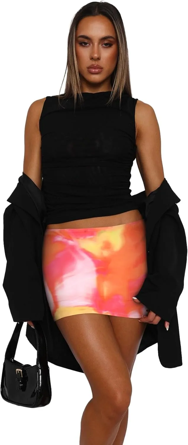 Hafailia Womens Printed Mini Skorts Summer Y2K Beach Vacation Outfits Pencil Bodycon Boho Skirts with Shorts Underneath 2025