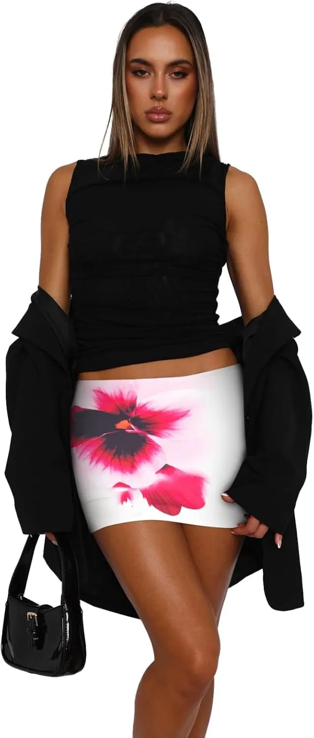 Hafailia Womens Printed Mini Skorts Summer Y2K Beach Vacation Outfits Pencil Bodycon Boho Skirts with Shorts Underneath 2025