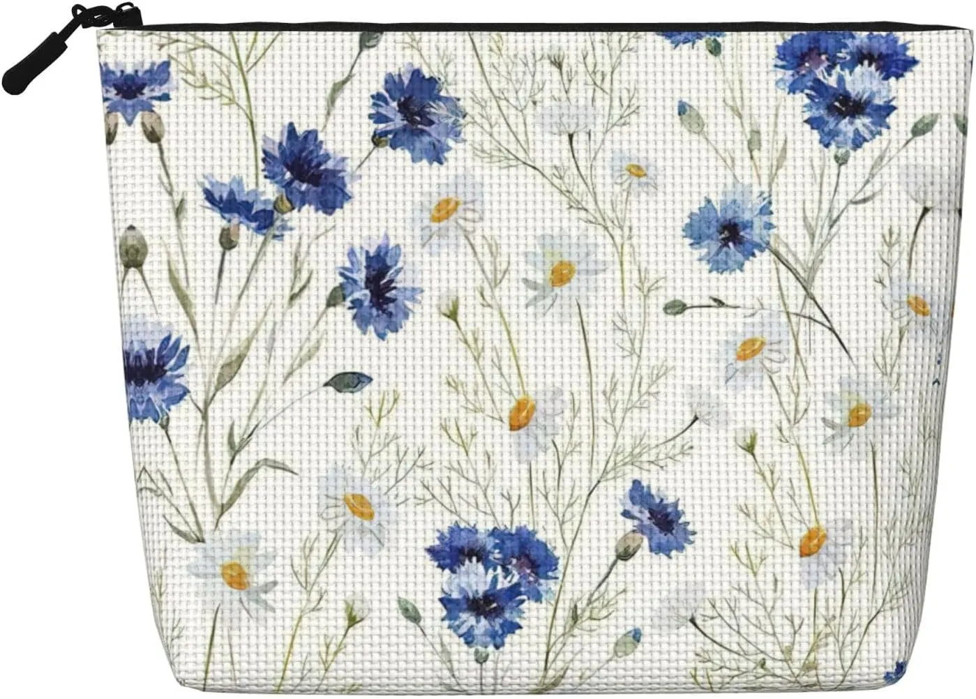 Hand Drawn Flower Print Cosmetic Bags for Women Large Capacity Purse Travel Toiletry Zipper Storage Pouch