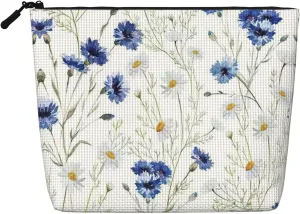 Hand Drawn Flower Print Cosmetic Bags for Women Large Capacity Purse Travel Toiletry Zipper Storage Pouch