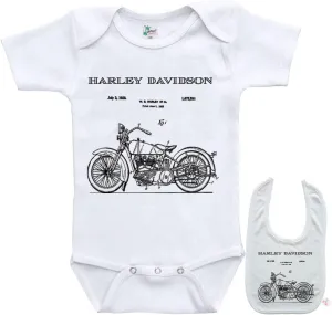Harley Patent Print Motorcycle Newborn Infant outfit Baby bodysuit onesie & bib