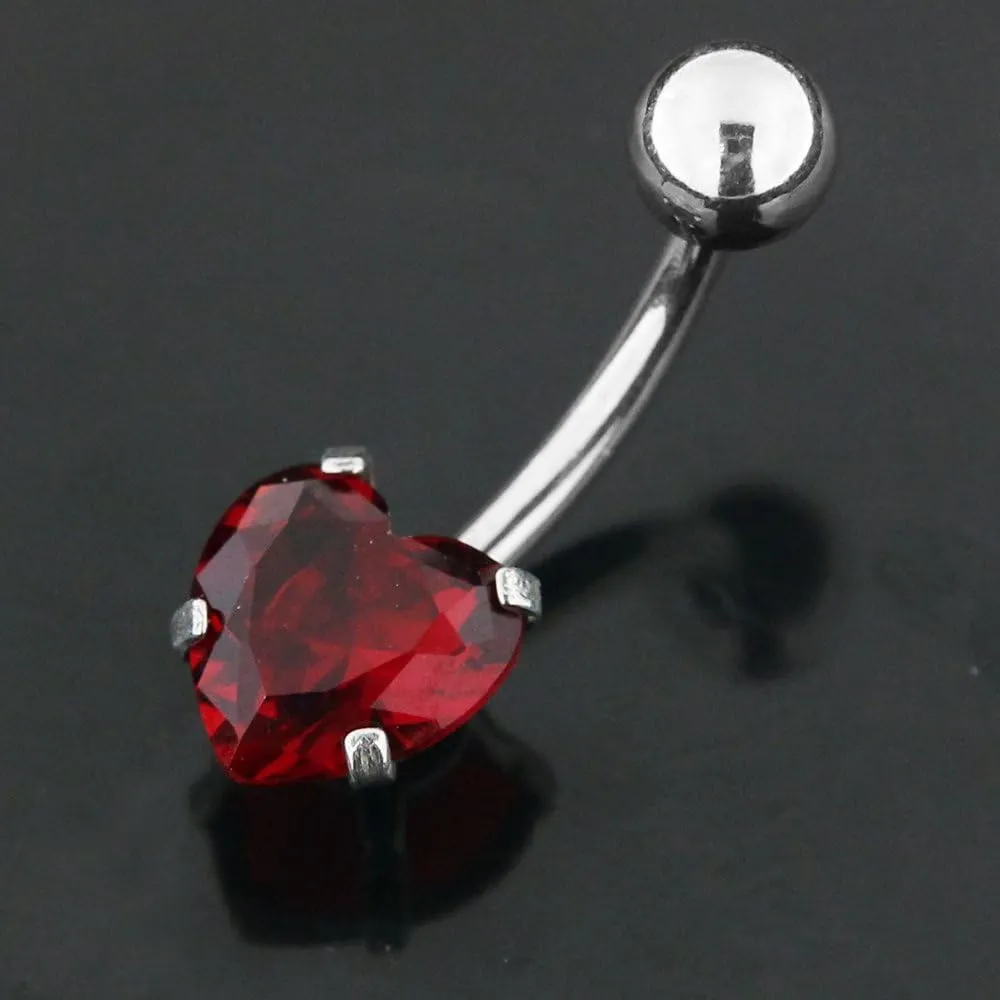 Heart Cz Stone 14 Gauge Stainless Steel Belly Ring - Belly Button jewelry - Navel jewelry