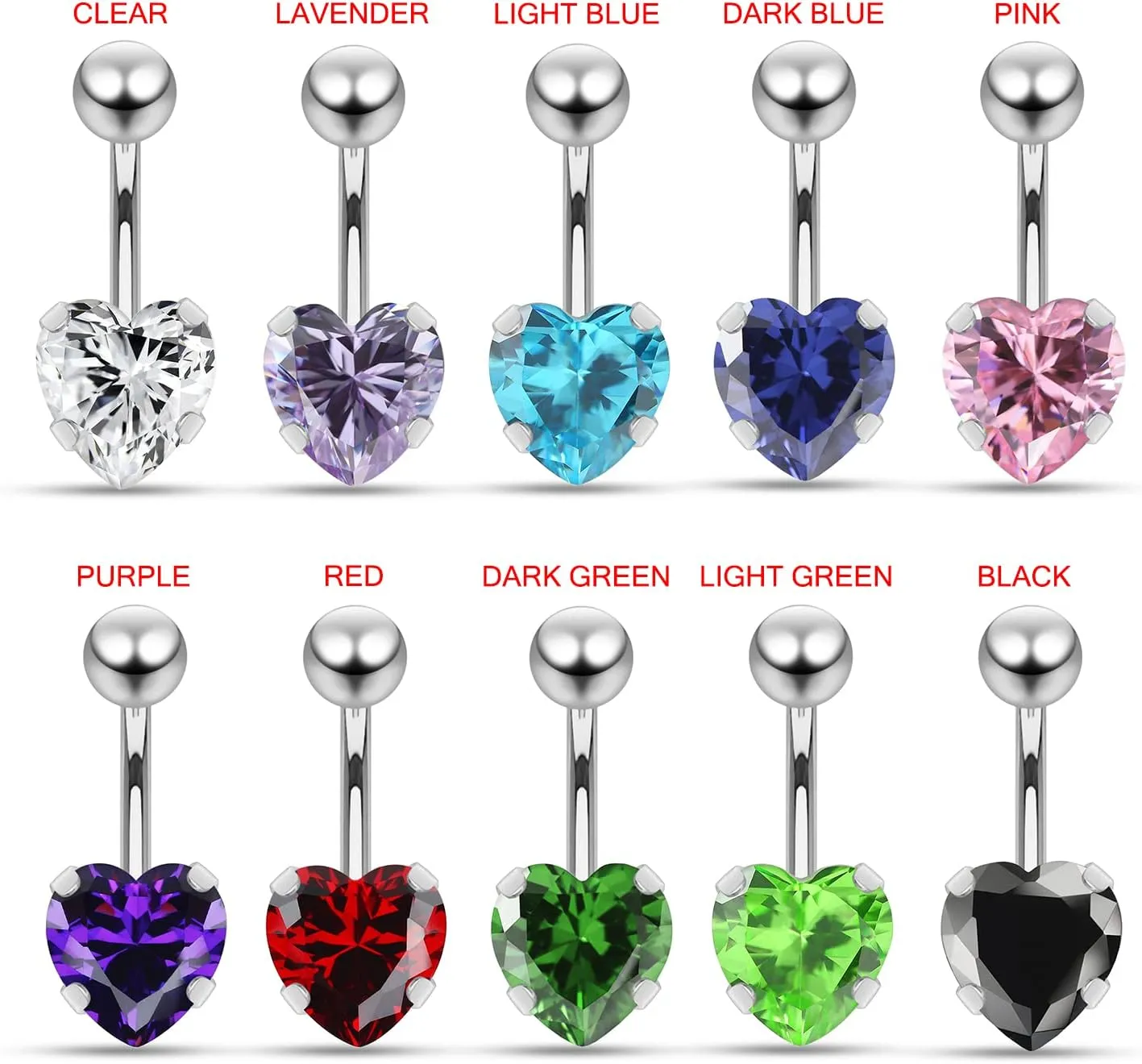 Heart Cz Stone 14 Gauge Stainless Steel Belly Ring - Belly Button jewelry - Navel jewelry