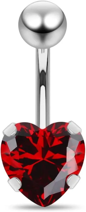 Heart Cz Stone 14 Gauge Stainless Steel Belly Ring - Belly Button jewelry - Navel jewelry