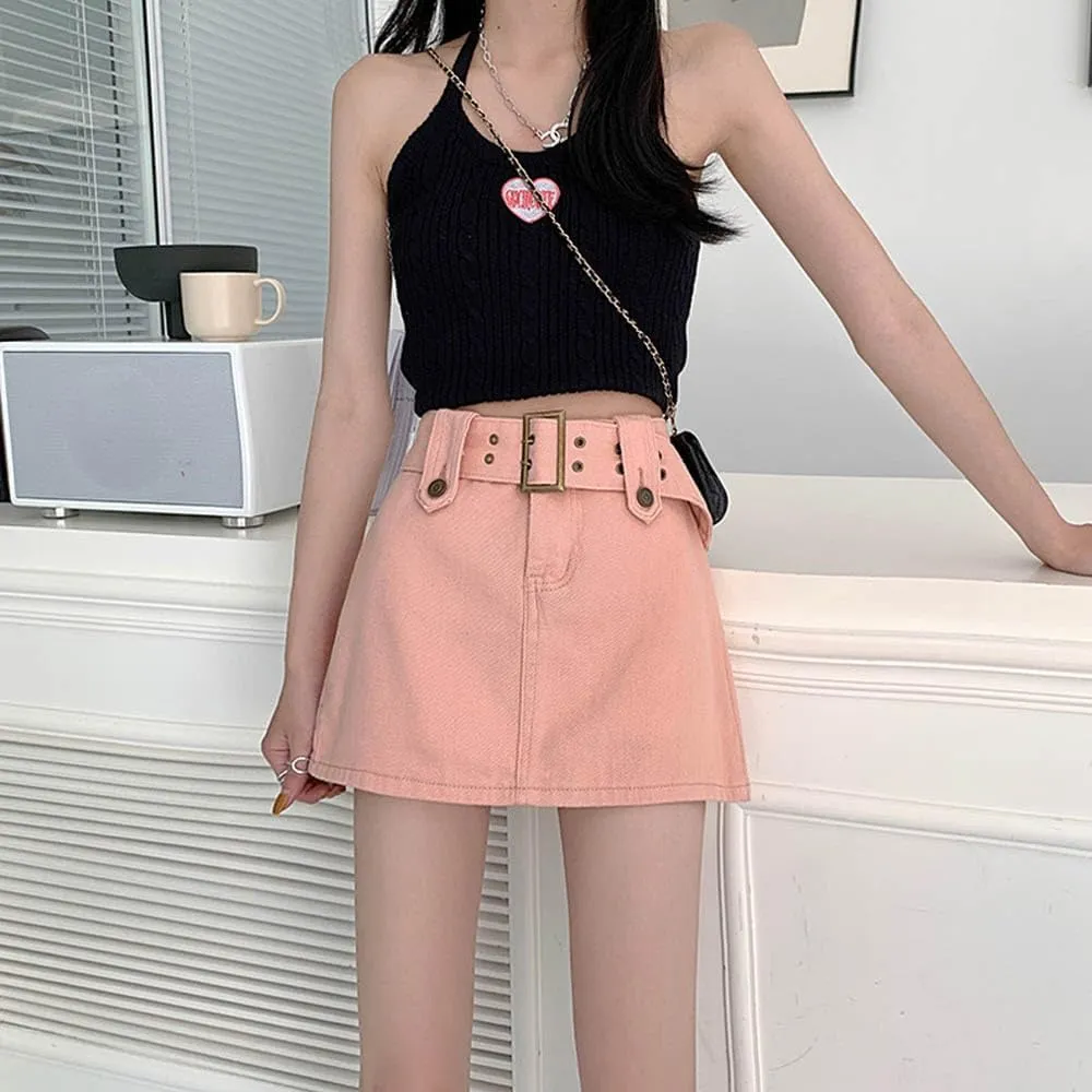 High Waisted Spicy Girl Skirt, Denim A-line Skirt, Short Stature, Slimming and Hip Hugging Skirt