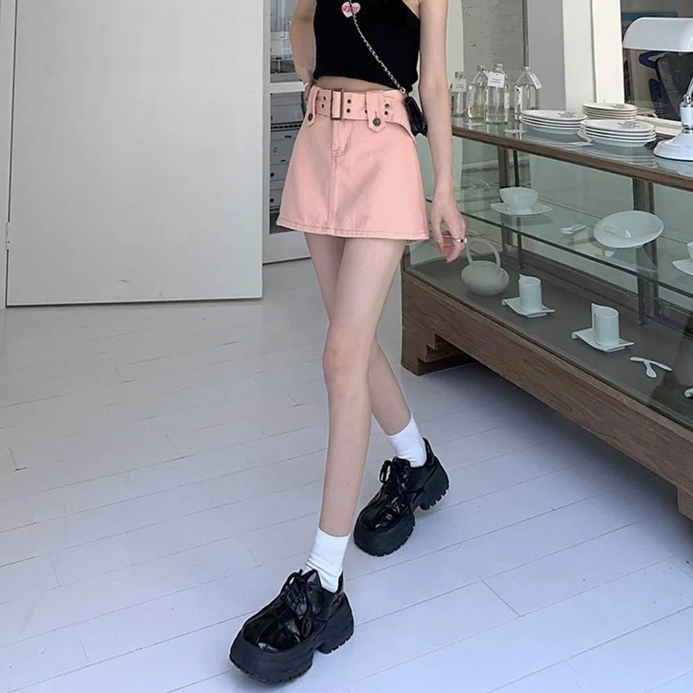 High Waisted Spicy Girl Skirt, Denim A-line Skirt, Short Stature, Slimming and Hip Hugging Skirt