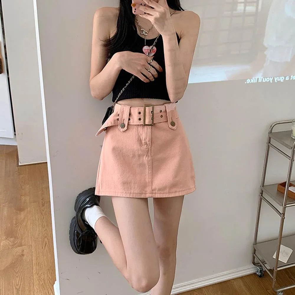 High Waisted Spicy Girl Skirt, Denim A-line Skirt, Short Stature, Slimming and Hip Hugging Skirt
