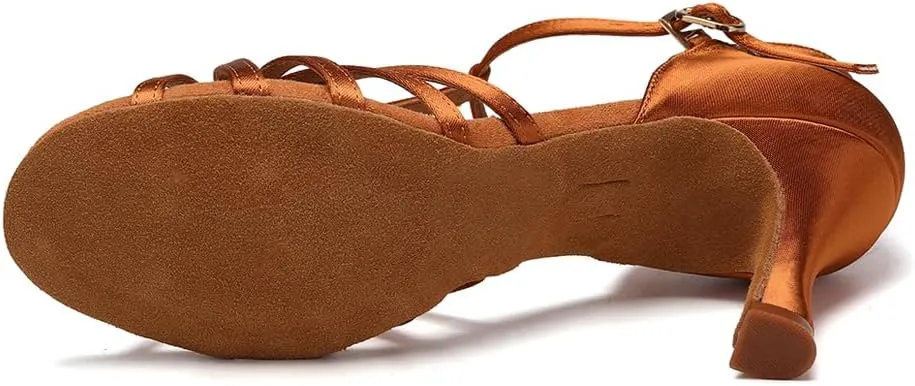 HIPPOSEUS Women's T Strap Latin Ballroom Dance Shoes Open Toe Tango Salsa Practice Dancing Shoes Suede Sole