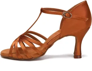 HIPPOSEUS Women's T Strap Latin Ballroom Dance Shoes Open Toe Tango Salsa Practice Dancing Shoes Suede Sole