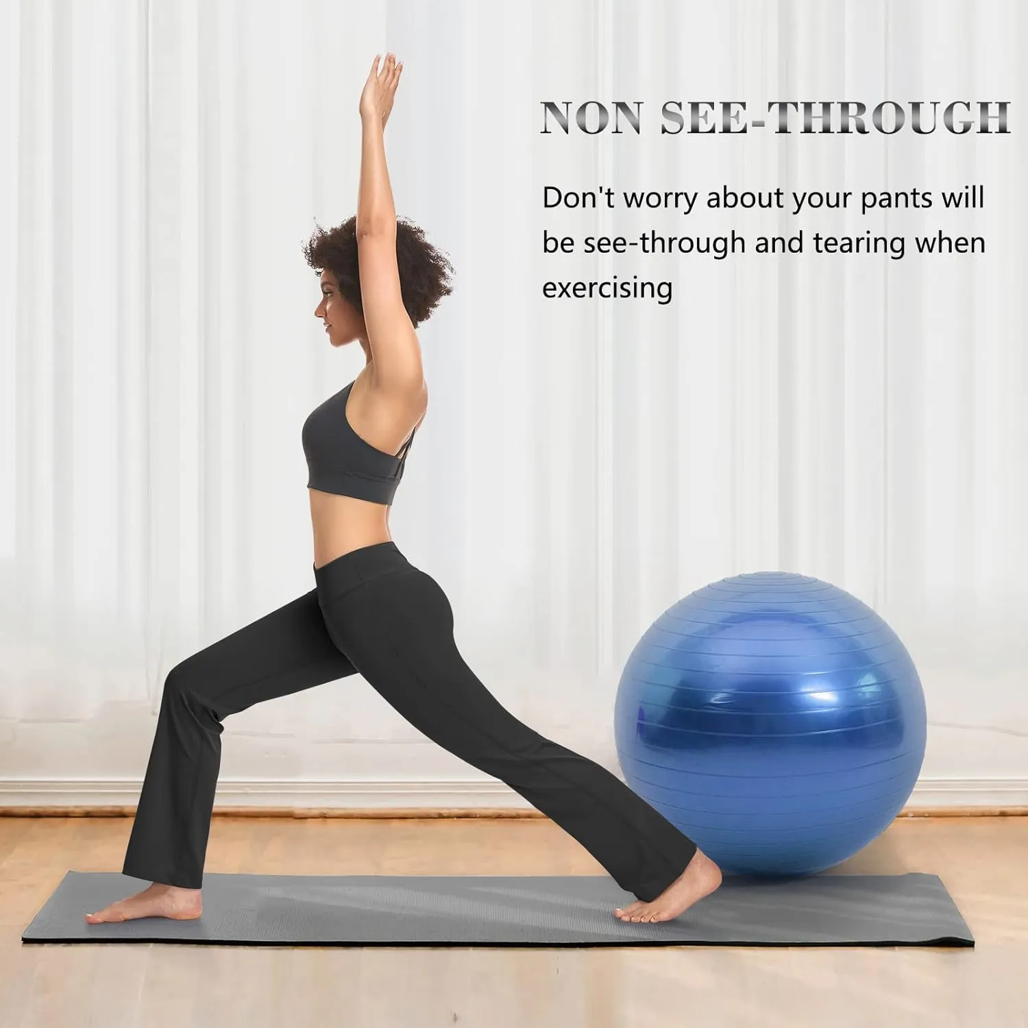 HISKYWIN Inner Pocket Yoga Pants 4 Way Stretch Tummy Control Workout Running Pants, Long Bootleg Flare Pants