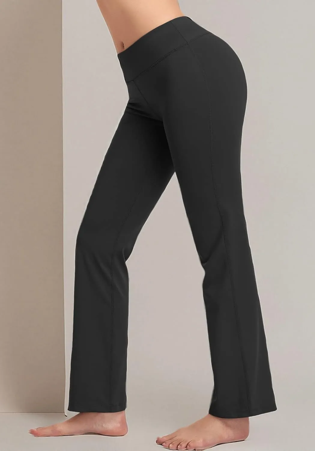 HISKYWIN Inner Pocket Yoga Pants 4 Way Stretch Tummy Control Workout Running Pants, Long Bootleg Flare Pants