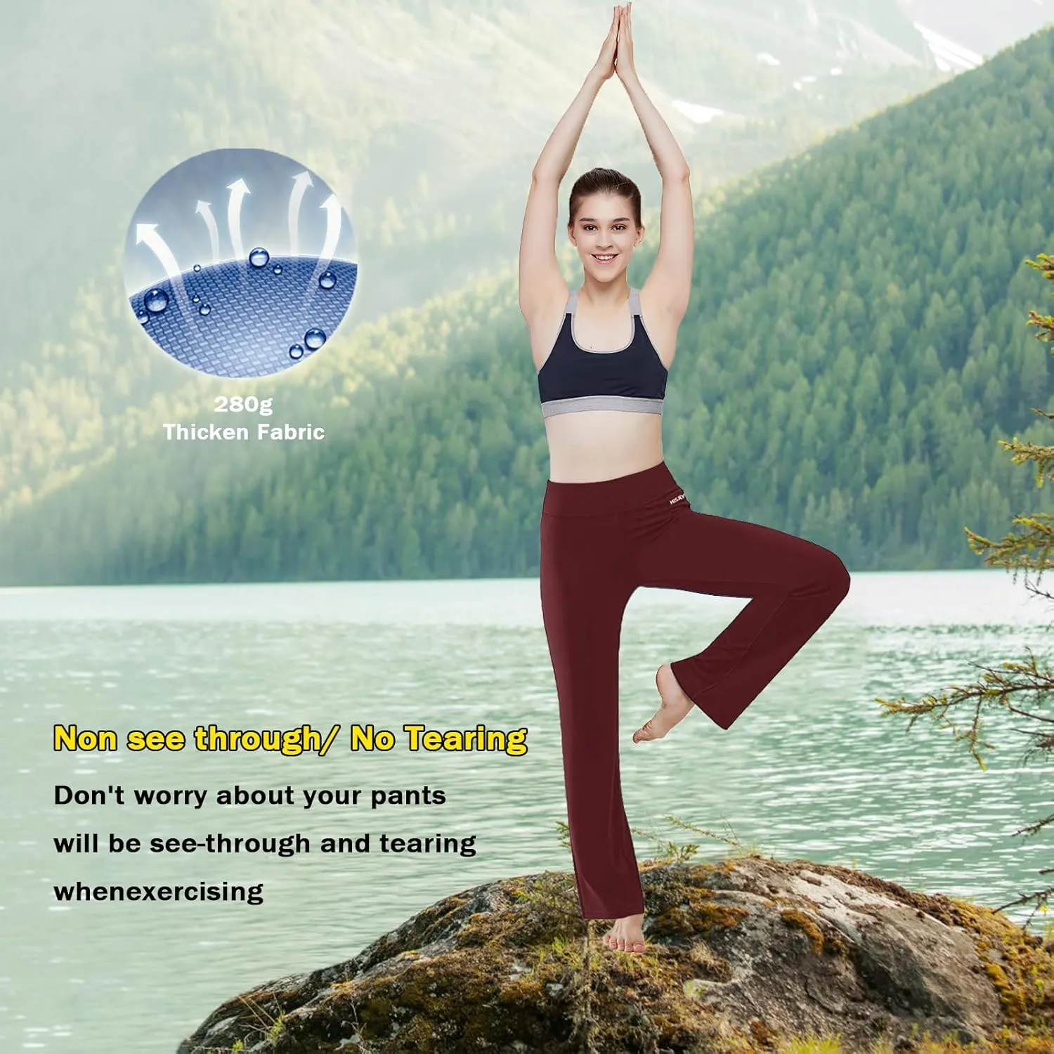 HISKYWIN Inner Pocket Yoga Pants 4 Way Stretch Tummy Control Workout Running Pants, Long Bootleg Flare Pants