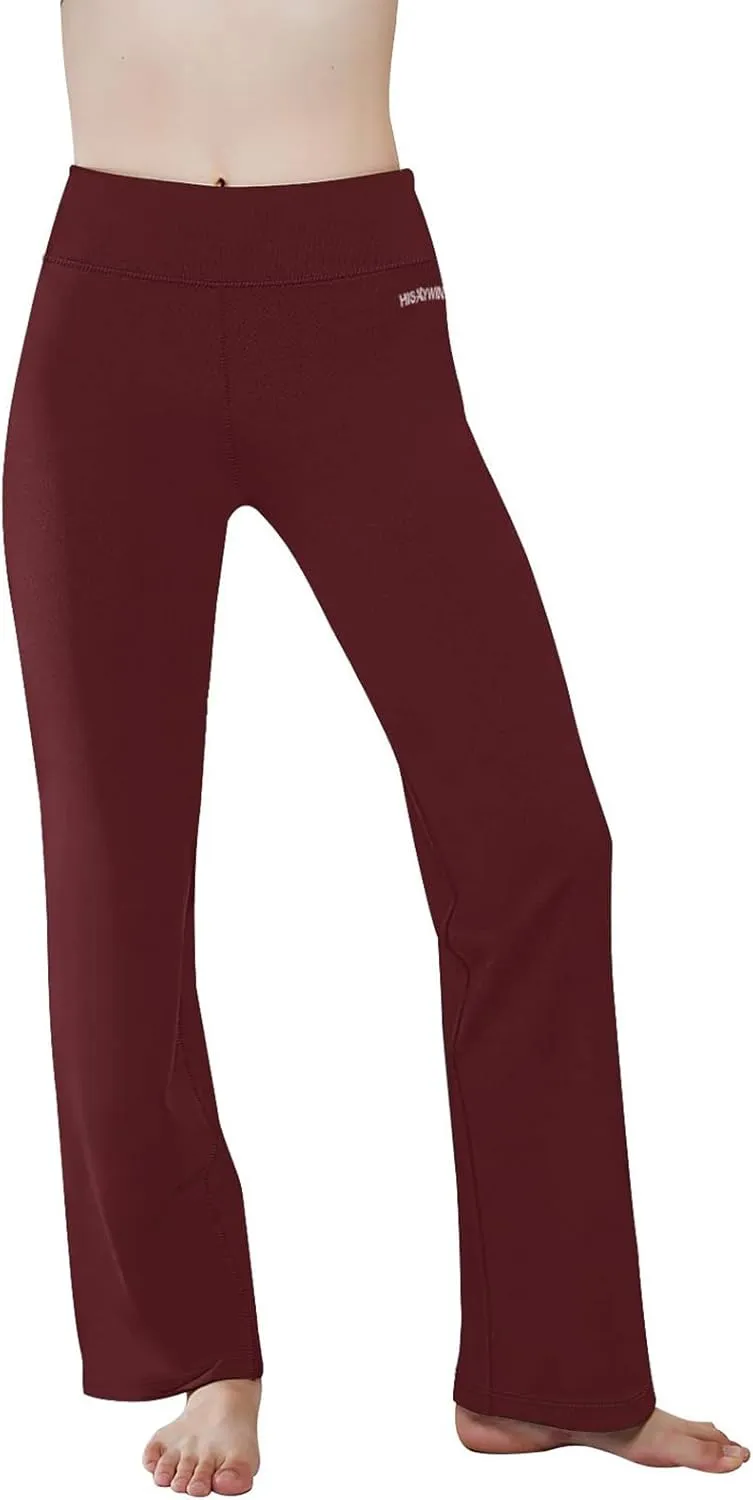 HISKYWIN Inner Pocket Yoga Pants 4 Way Stretch Tummy Control Workout Running Pants, Long Bootleg Flare Pants