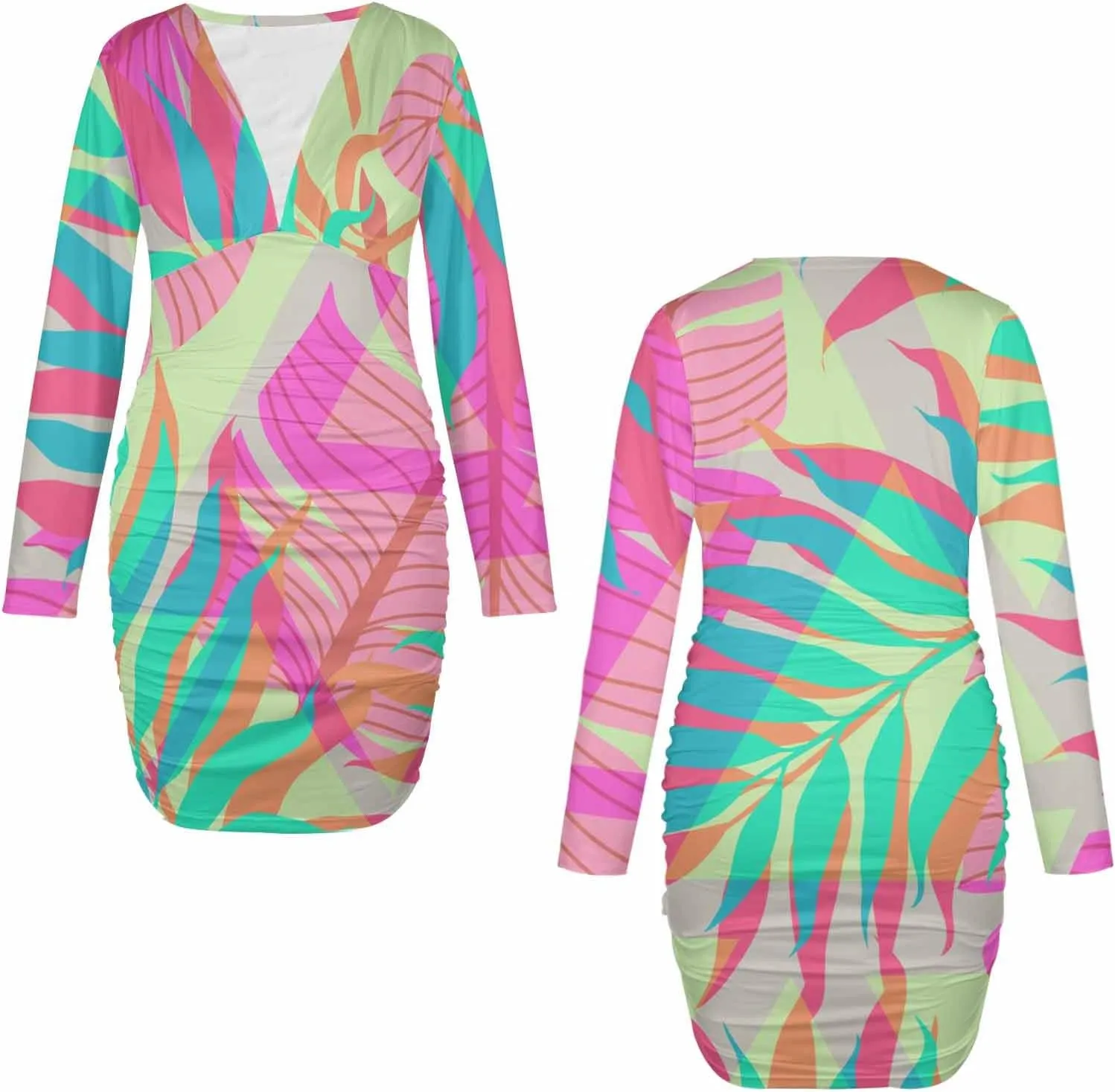 Homecoming Dresses 2024 Tropical Palm Leaves and Flower Women's Bodycon Dresses Printed Long Party Club Dress